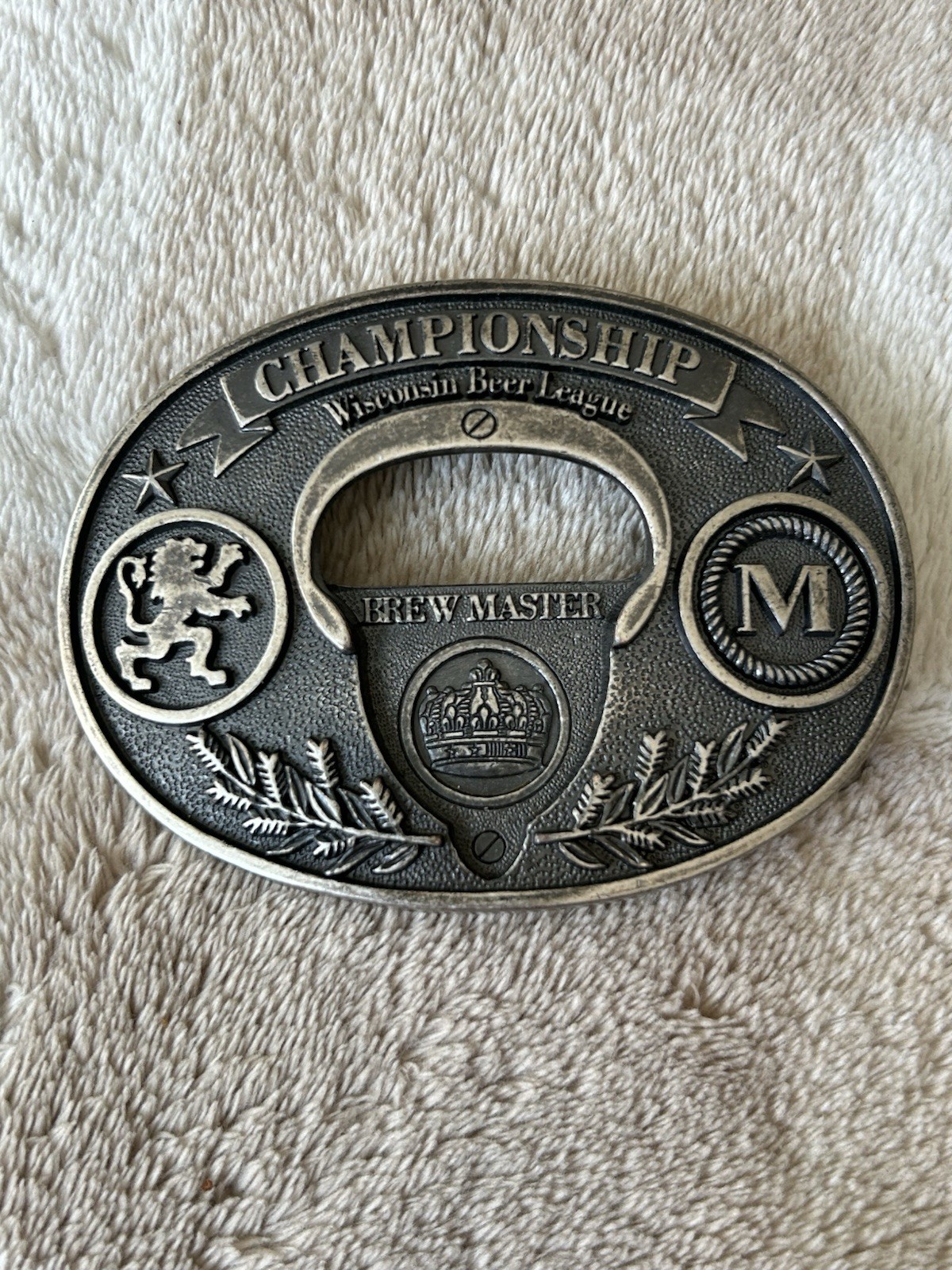 Wisconsin Beer League Beer Opener Belt Buckle Championship Brewmaster Novelty