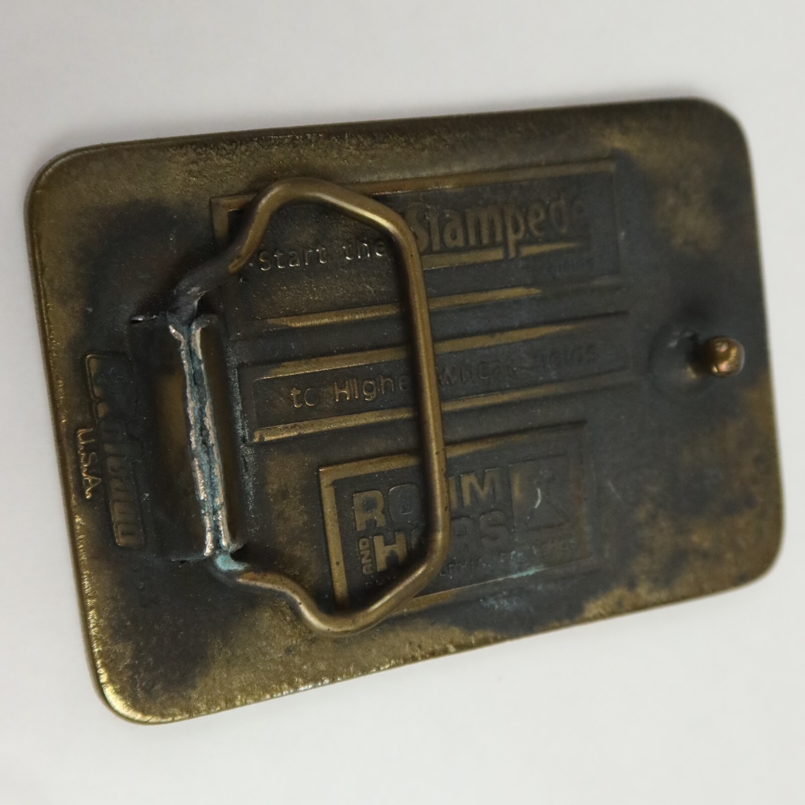 Vintage Stampede Spring Wheat Belt Buckle Farmer 70s Koleaco Rohm Haas Seed USA