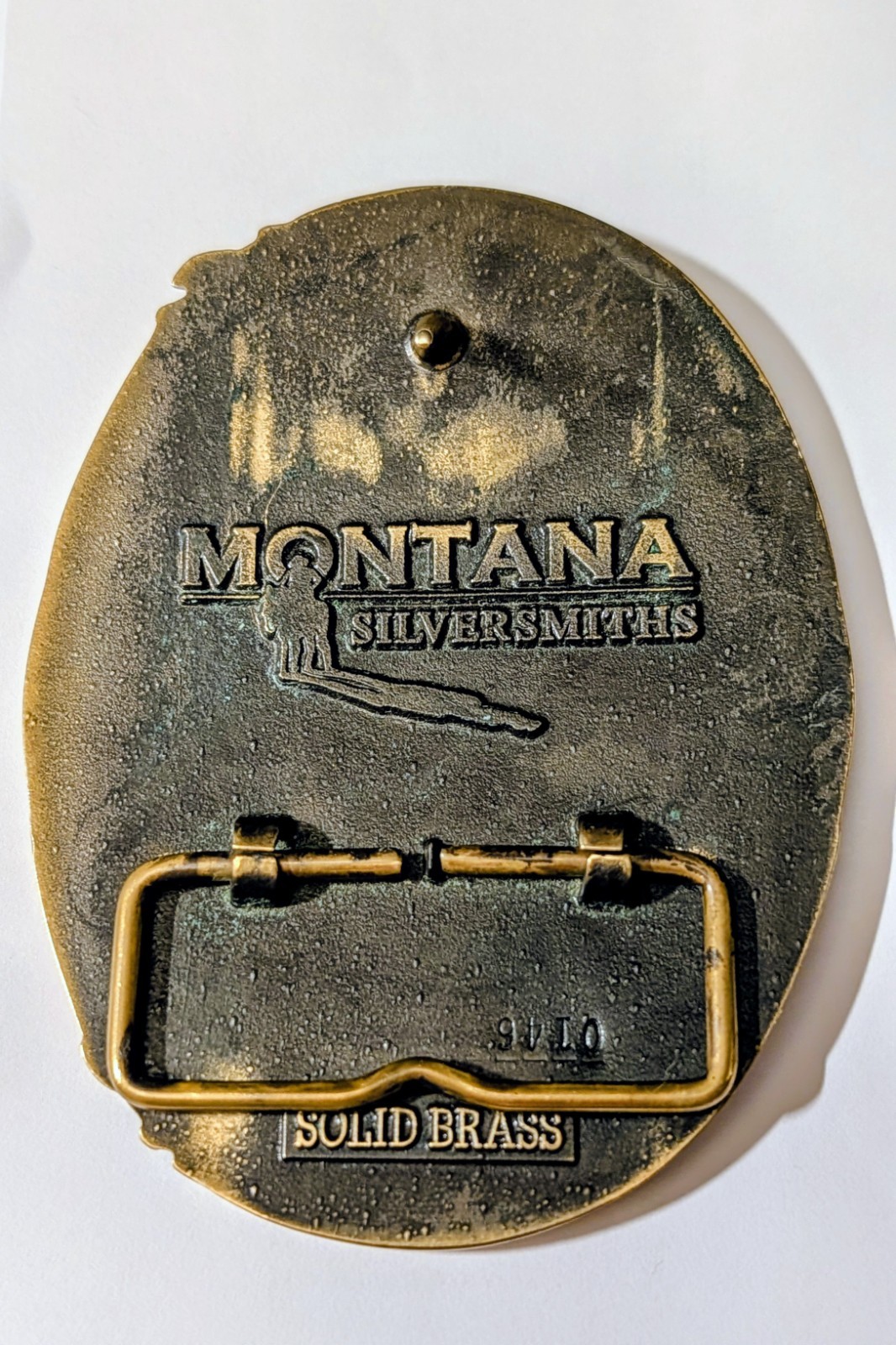 Vtg Montana Silversmiths Solid Brass Belt Buckle Eagle Mountain Low Serial 0146