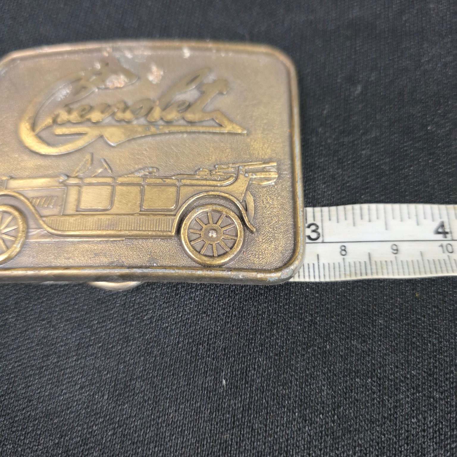 Chevrolet Belt Buckle Antique Brass 3.25&Prime; Vintage Car R.J. Roberts Co.