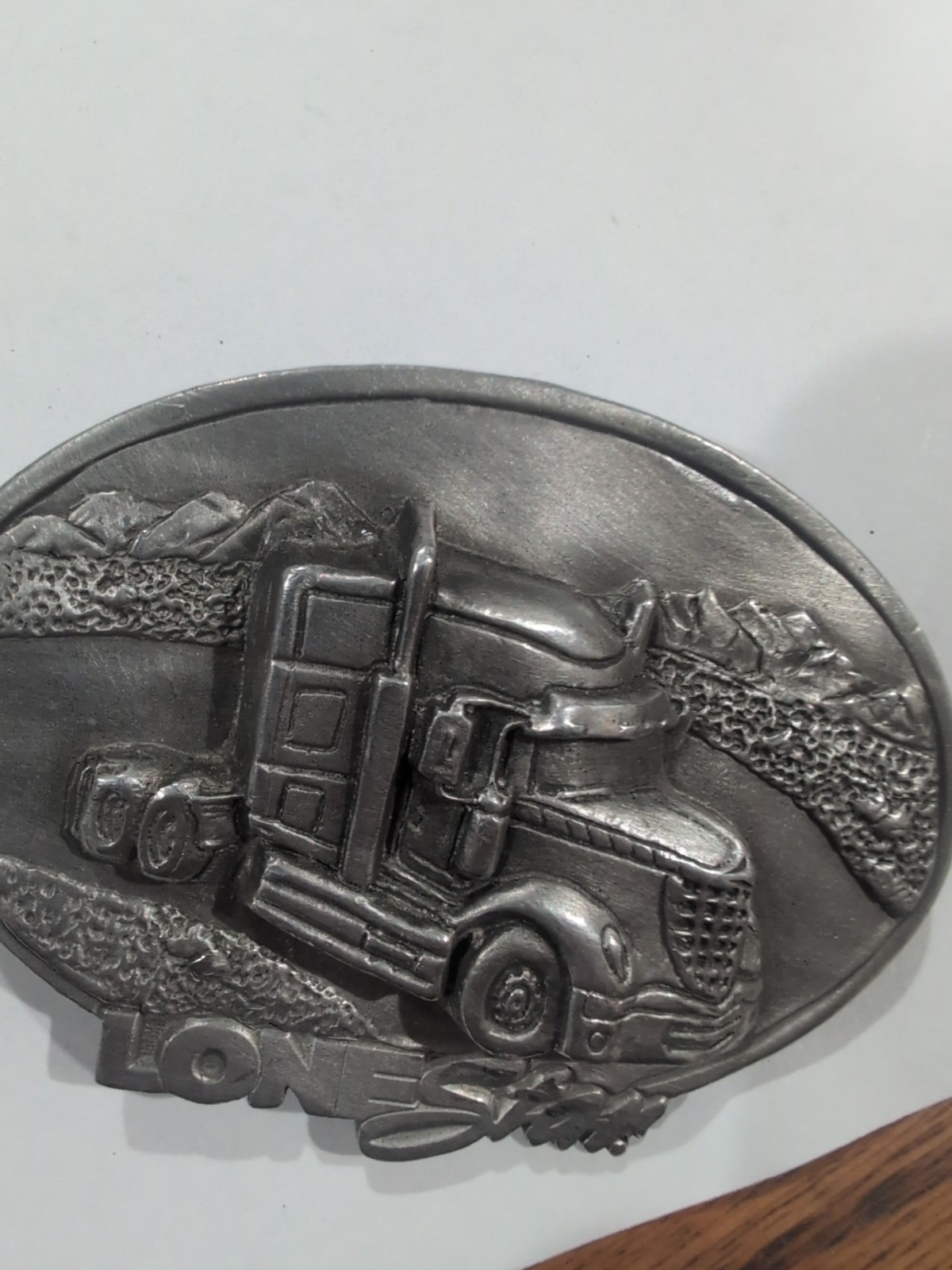 Lone Star Semi Truck belt buckle vintage silver