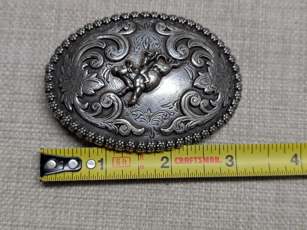 vintage NOCONA belt buckle BULL RIDER metal steel WESTERN cowboy RODEO engraved