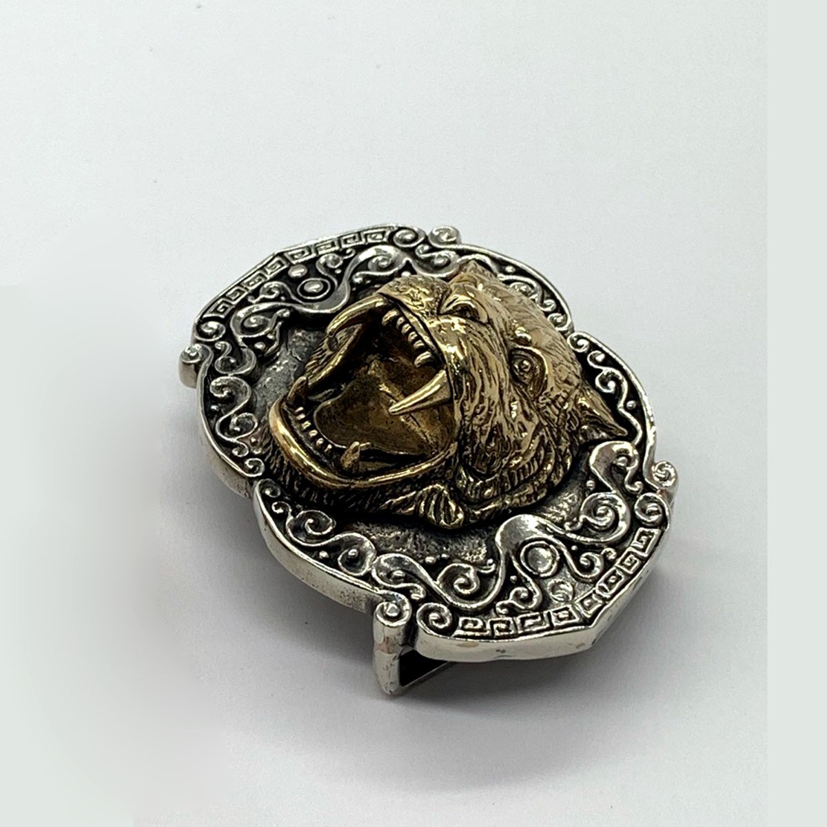 Brass & White Copper 3D Tiger Belt Buckle, Suitable for belts 1.5-in wide