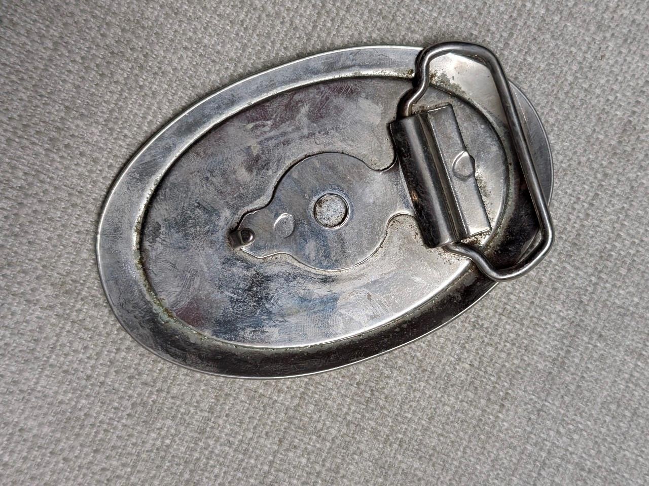 vintage MOOSE belt buckle WESTERN loyal order legion COWBOY chrome 1970s