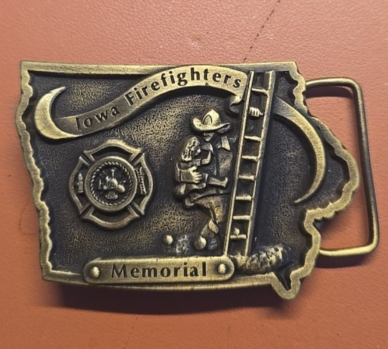 Iowa Firefighters Memorial Belt Buckle Brass Limited Edition Serial No. 842