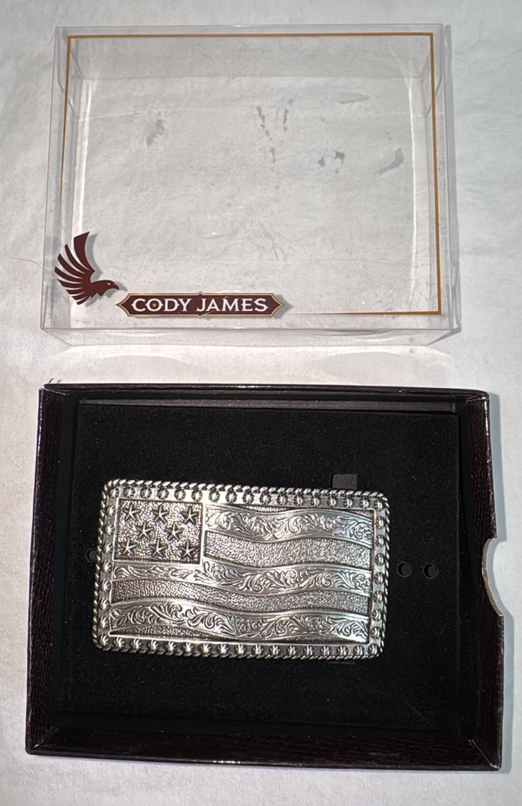 Cody James USA Flag Belt Buckle 2&Prime; x 3.5&Prime; Silver Color NEW