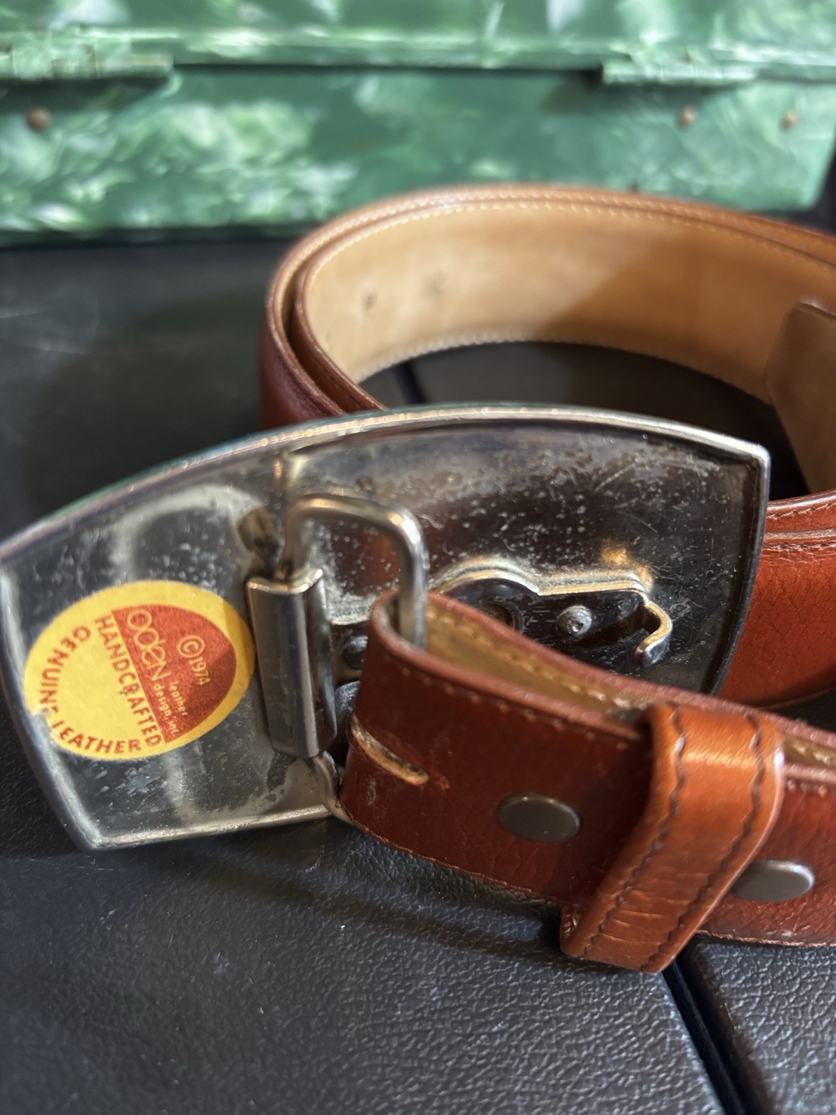 VINTAGE INDIAN MOTORCYCLE BELT AND BUCKLE LEATHER METAL 1974 ORIGINAL