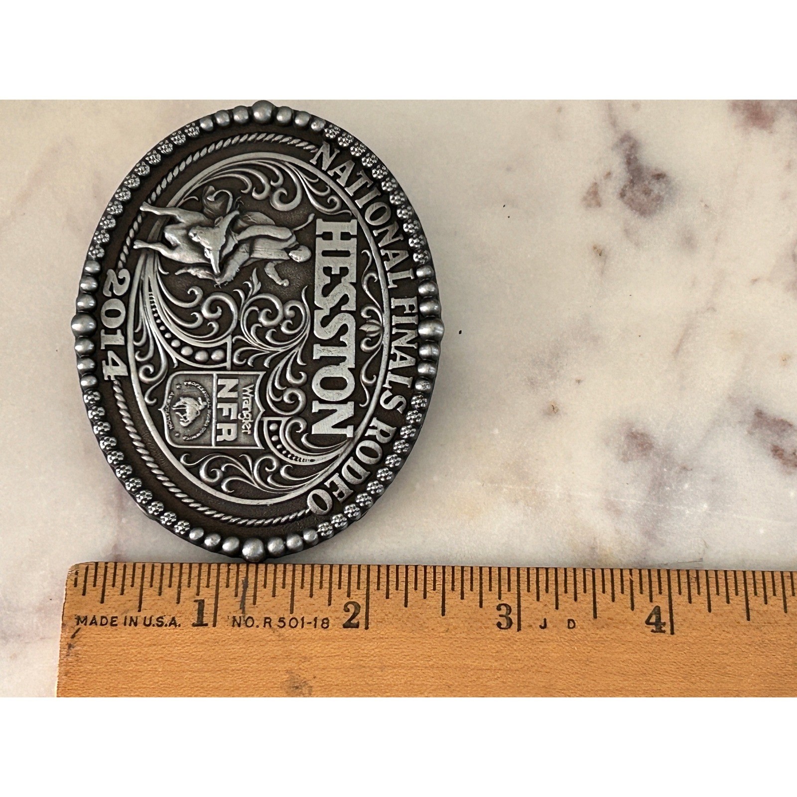 Montana Silversmiths Pewter 2014 Hesston National Finals Rodeo NFR Belt Buckle