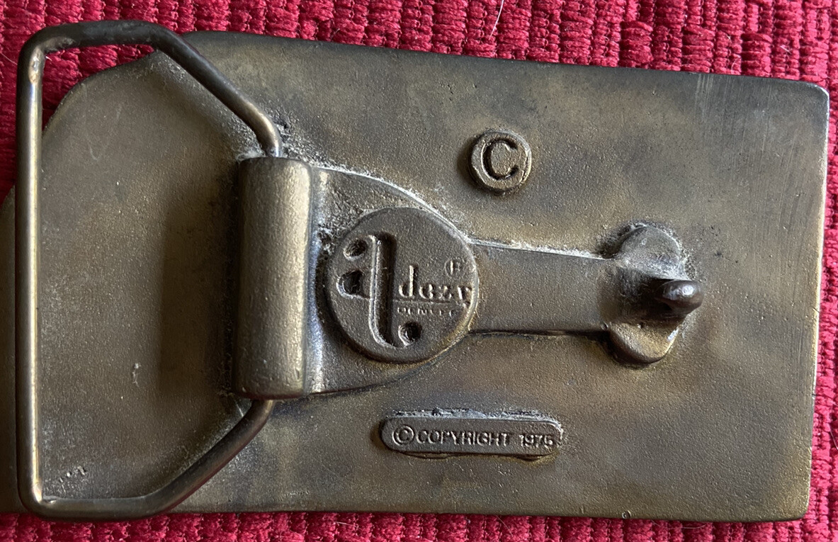 NEBRASKA 1867 VINTAGE BELT BUCKLE COVERED WAGON HORSE OXEN AMERICAN PIONEER 1975
