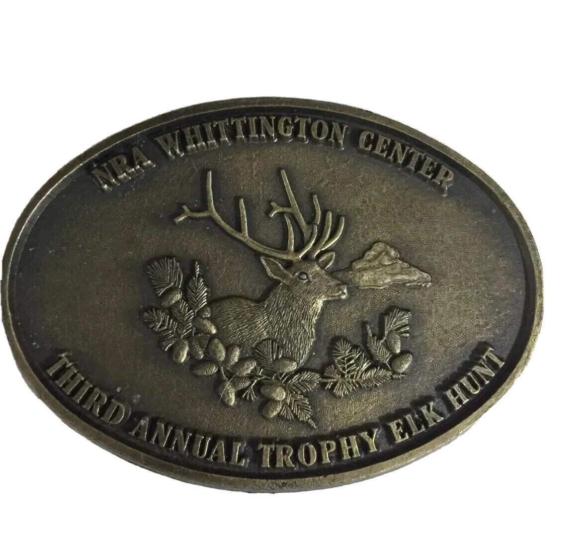 VTG 80s NRA Whittington Center Third Annual Trophy Elk Hunt Belt Buckle Bronze