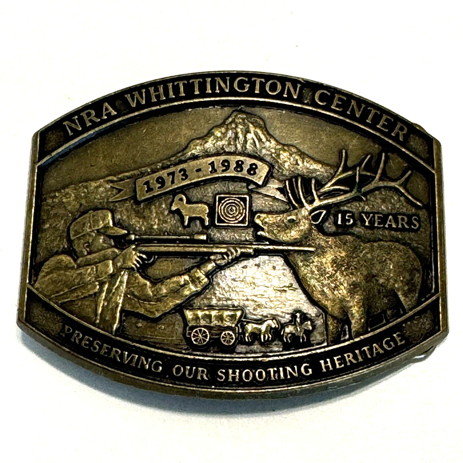 Vintage Brass Belt Buckle NRA Whittington Center 1973-1988 Made in USA