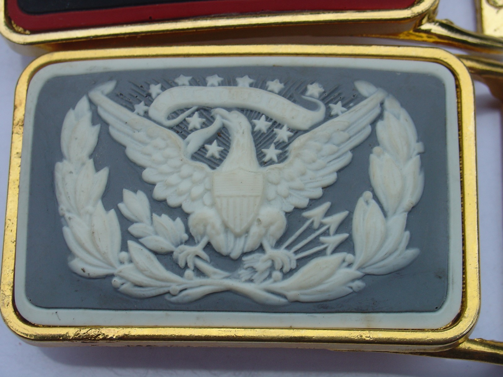 Gold Tone E Pluribus Unum Motto US American Eagle Belt Buckle Lot Cameo Relief