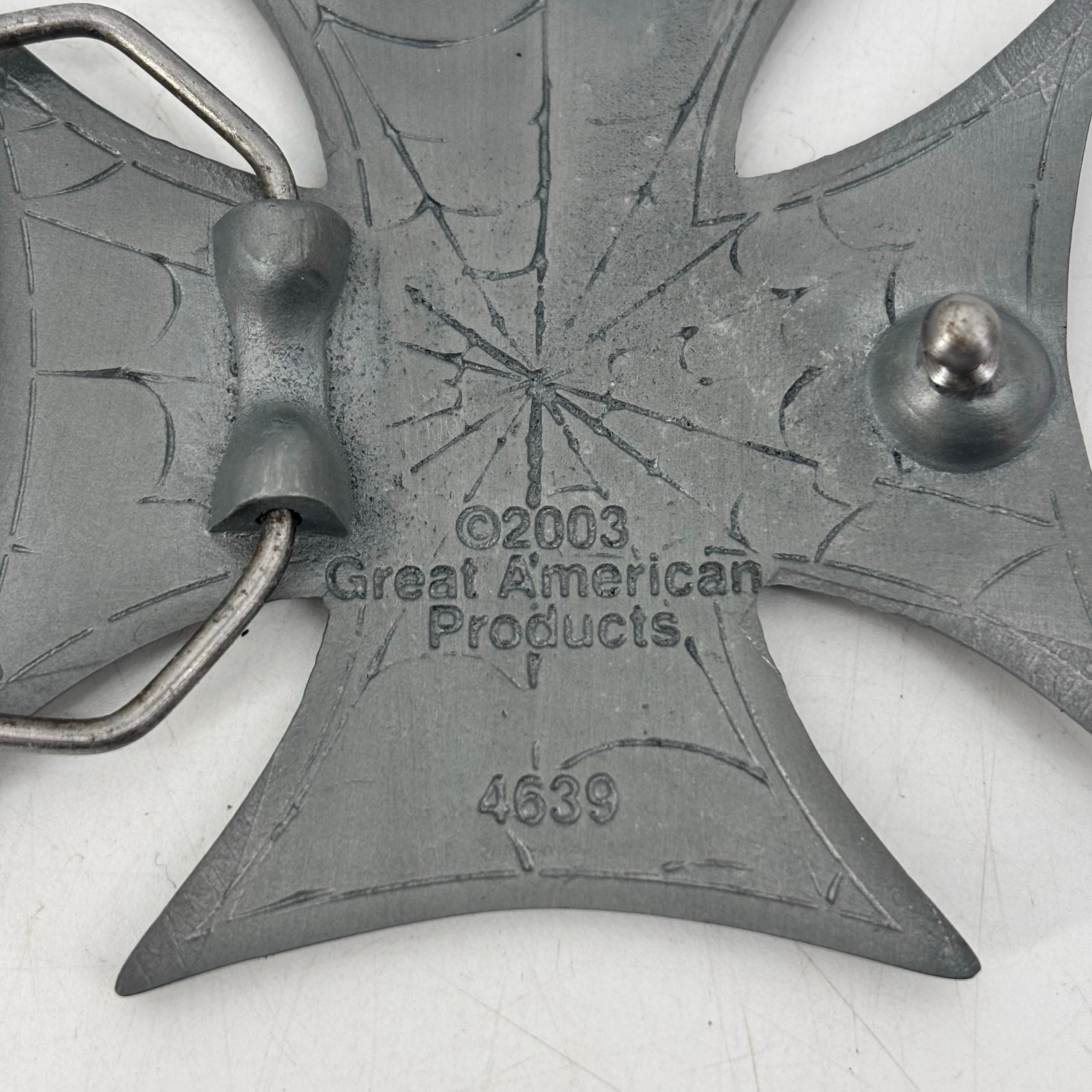 Great American Product Belt Buckle Spider Web Cross Biker Pewter 2003