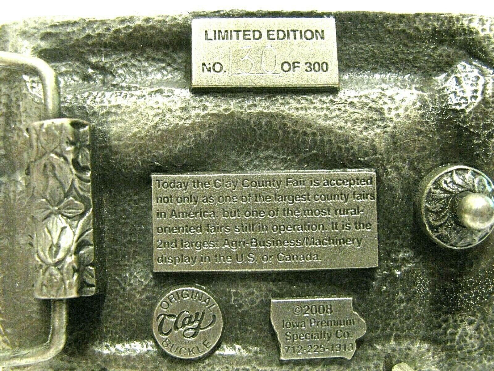 Clay County Fair Spencer Iowa 2008 Tractor Combine Machinery Belt Buckle Ltd Ed