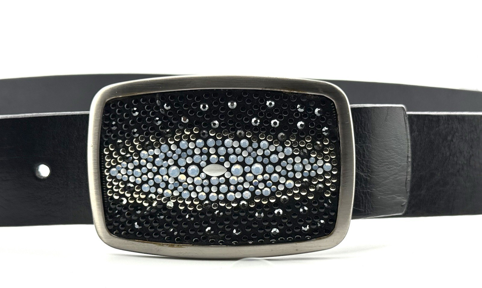 Preview Premium Italian black leather belt featuring a Stingray skin buckle