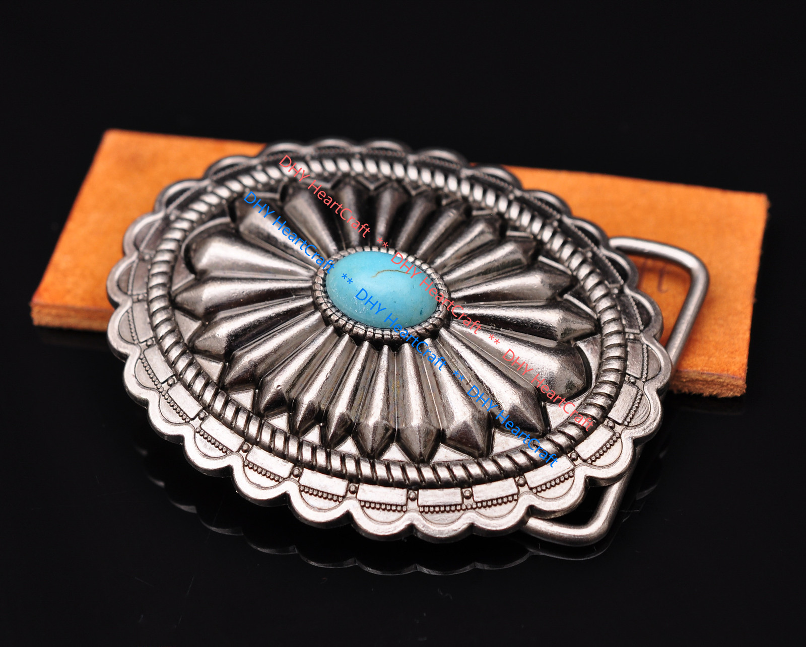 Vintage Silver Southeast Western Tribal Floral Turquoise Men&rsquo;s Belt Buckle 40mm