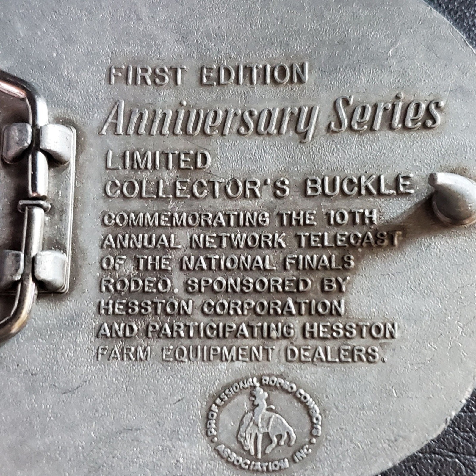 Hesston NFR 25th Anniversary Series 1983 Belt Buckle First Edition Rodeo Pewter