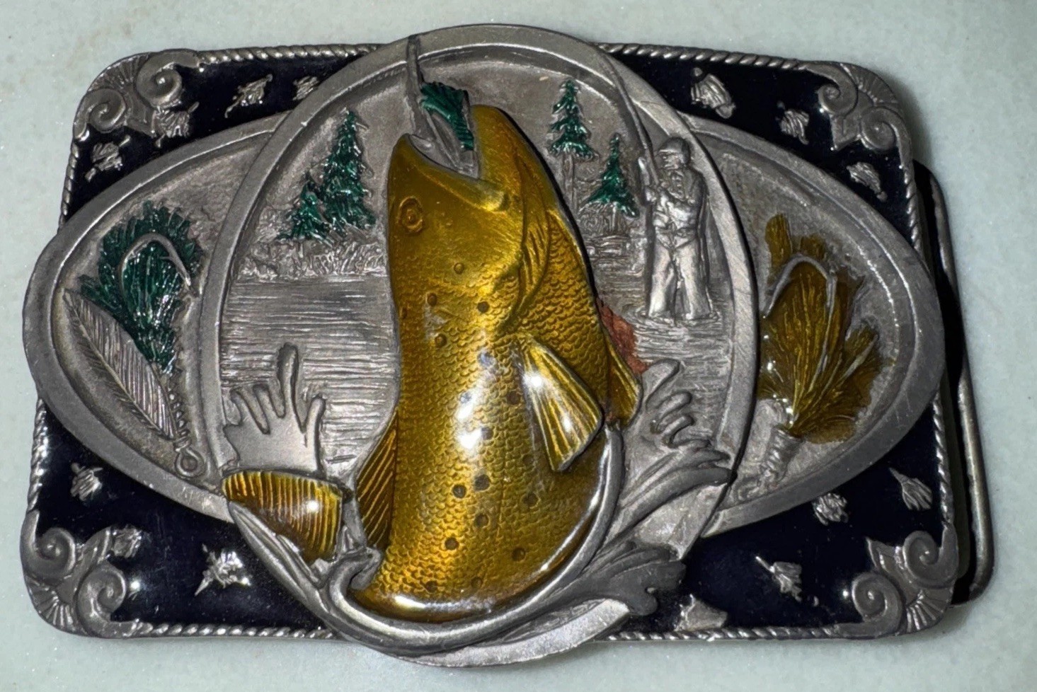 Bass Fishing Buckles of America Masterpiece Collection Brass Finish Belt Buckle