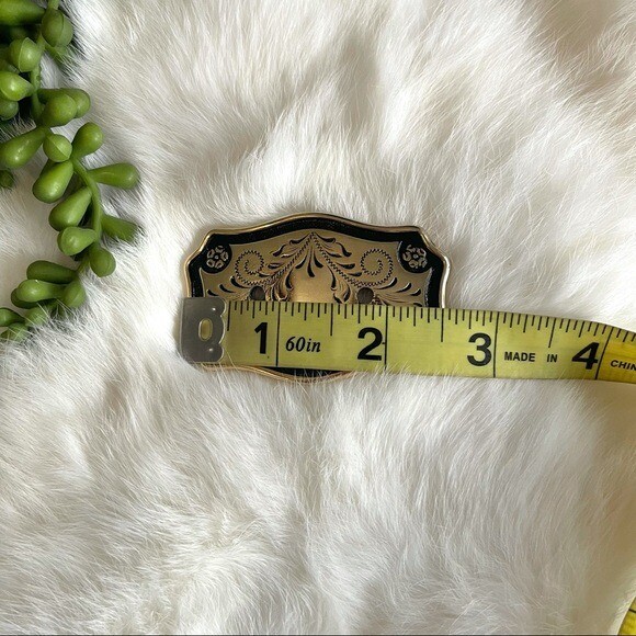 Belt Buckle Floral Gold & Black Rodeo Western Bull Rider Cowboy Cowgirl