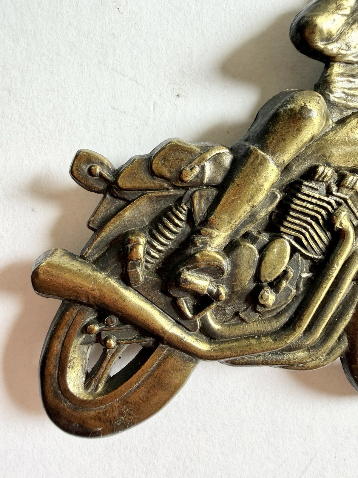 Vintage Brass Motorcycle & Rider Belt Buckle, Biker