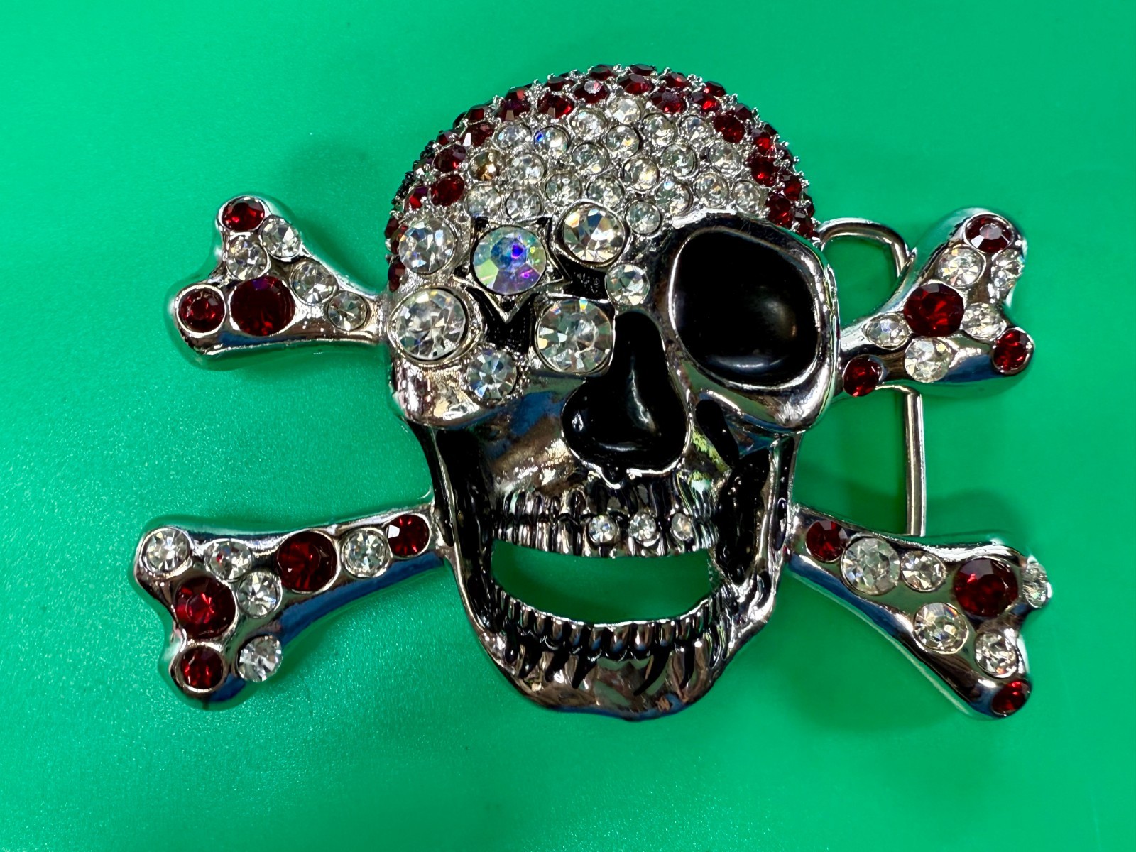Pirate Skull Head Crossbones Red Clear Rhinestone Covered Costplay Belt Buckle