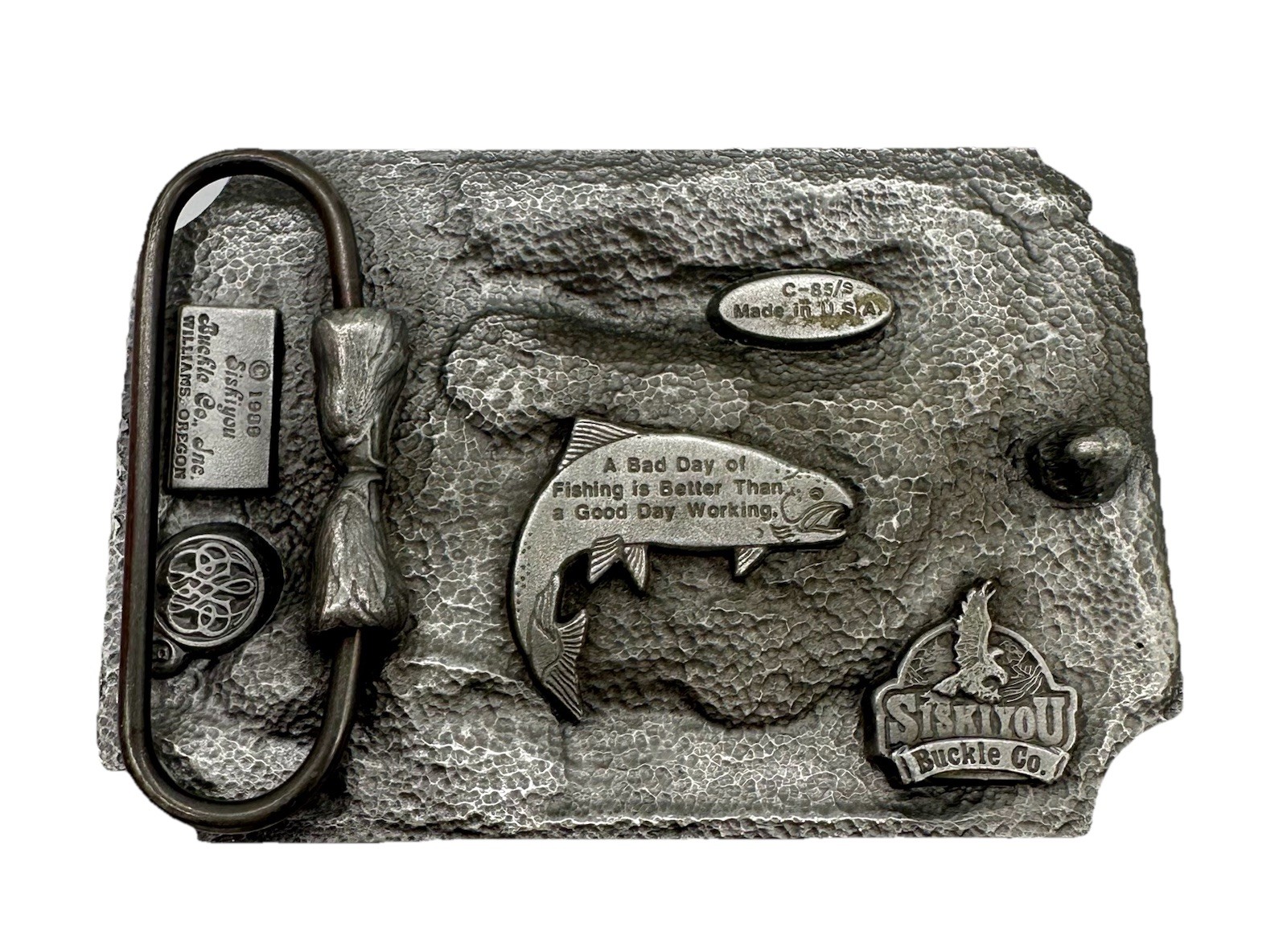 Vintage Siskiyou Belt Co Belt Buckle : Fly Fishing Outdoors Brown Trout Made USA
