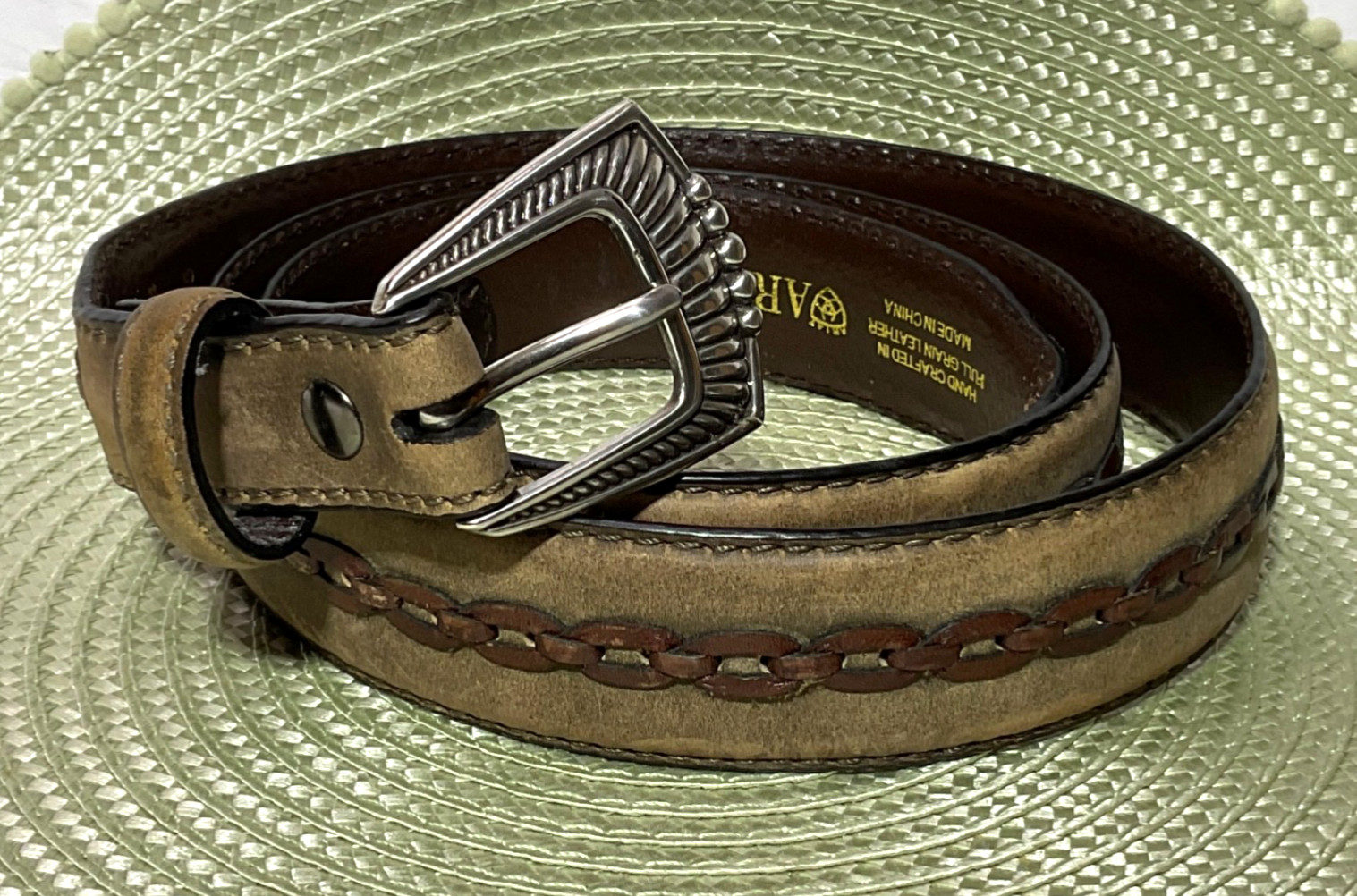 VTG Ariat Limited Edition Original Master Buckle Belt Mens 46 Brown Leather 2007
