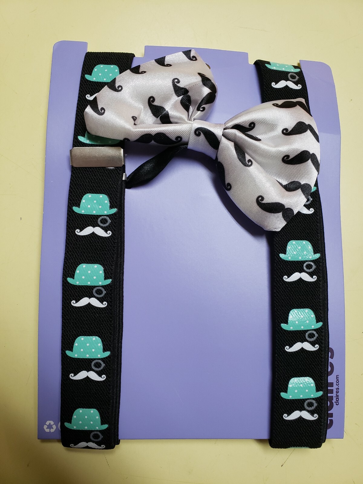 Claire&rsquo;s SUSPENDERS Nerdy Geek Mustache Hat Bow Ties Teen/ Adult Adj. #CLAR