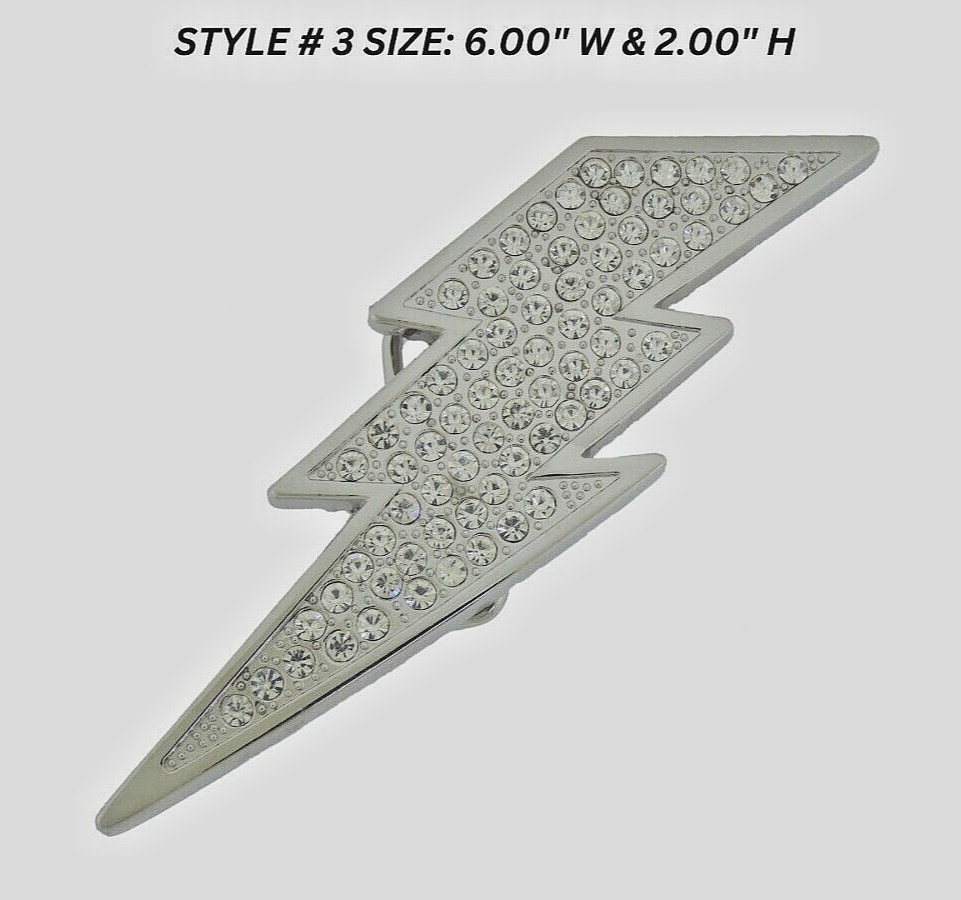 Mens Womens Flash Belt Buckle Rhinestone Silver Metal Fashion New Lightning Bolt