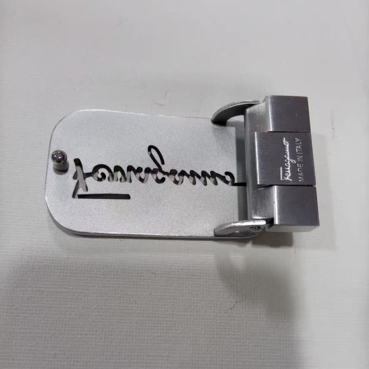 Ferragamo Silver Brushed Hollow Letter Design Belt Buckle for 35mm Leather Belt