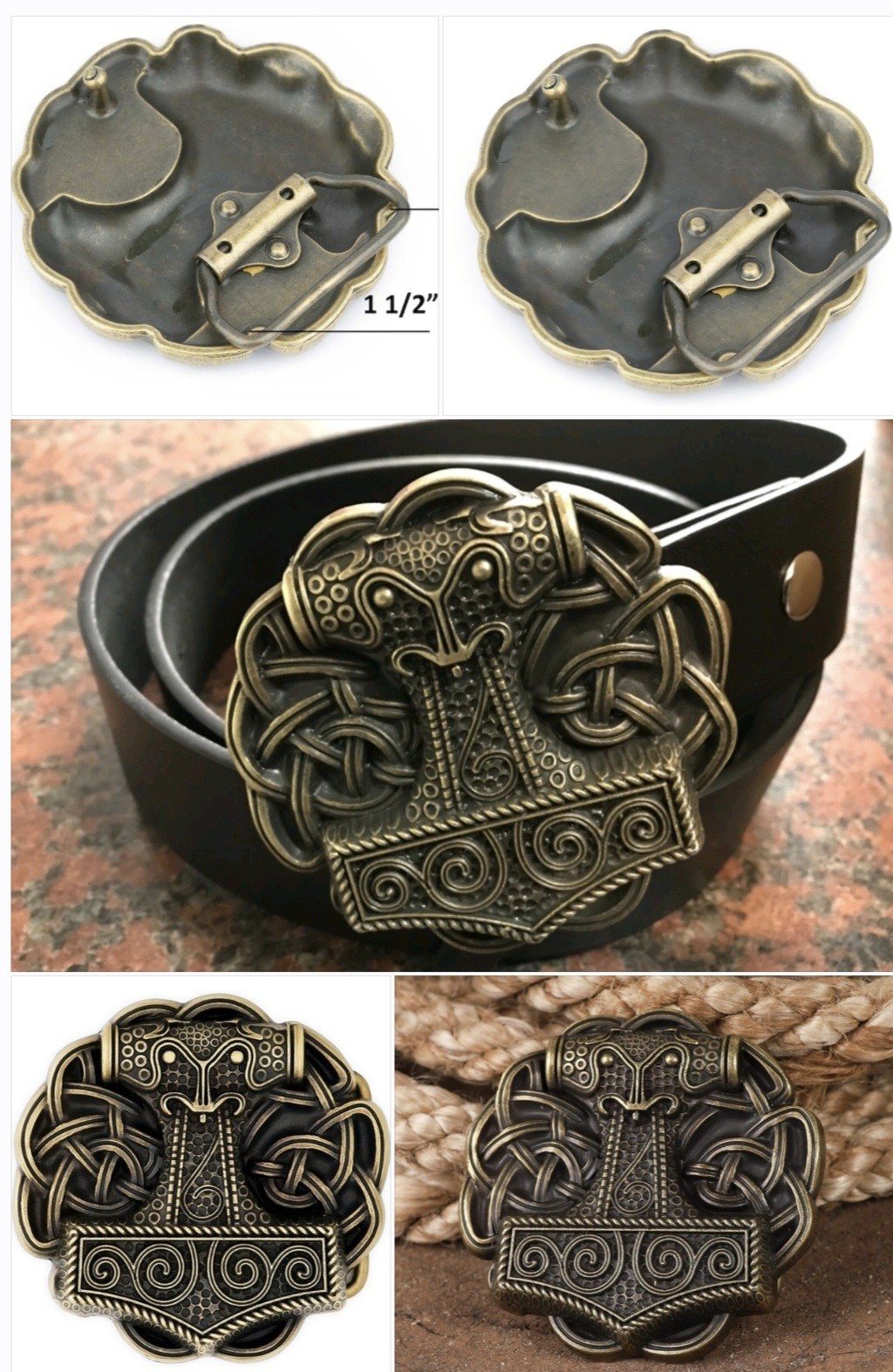 Viking Thor&rsquo;s Hammer Antique Bronze Metal Belt Buckle 1.5 inMen