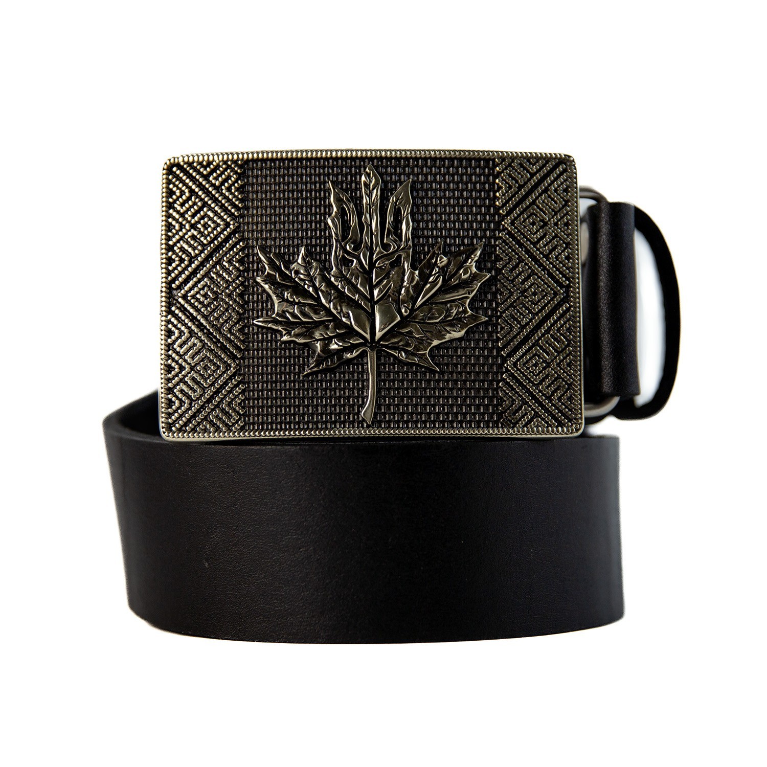 German silver buckle Maple leaf trident, Canadian maple leaf, Ukrainian trident