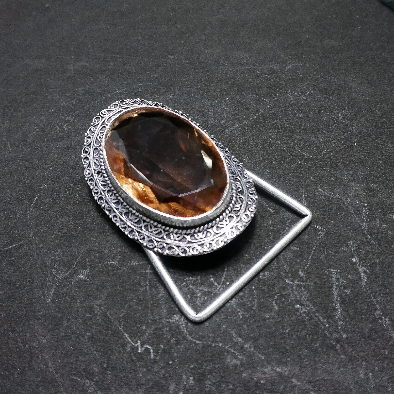 Vintage Western Belt Buckle Smoky Quartz Stone Silver Tone Cowboy Men Accessory