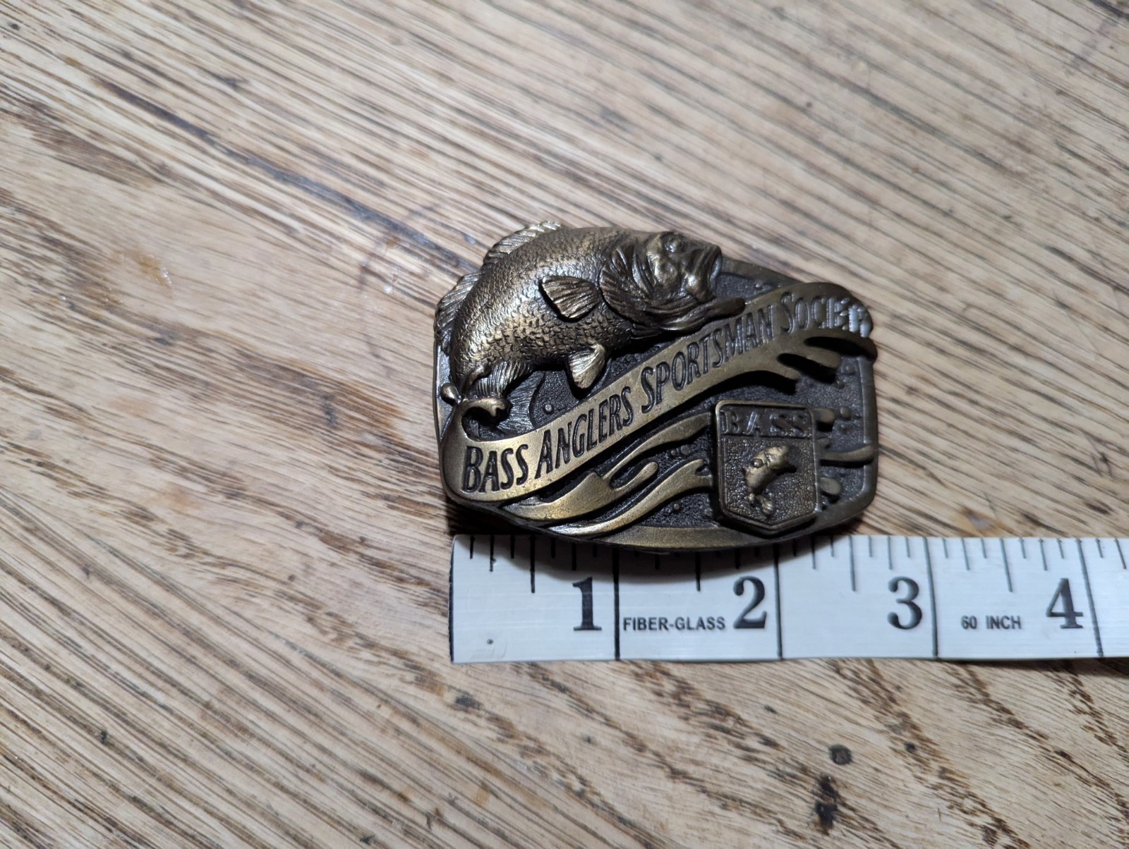 Bass Anglers Sportsman Society Brass Belt Buckle Antique Brass Color 1980s