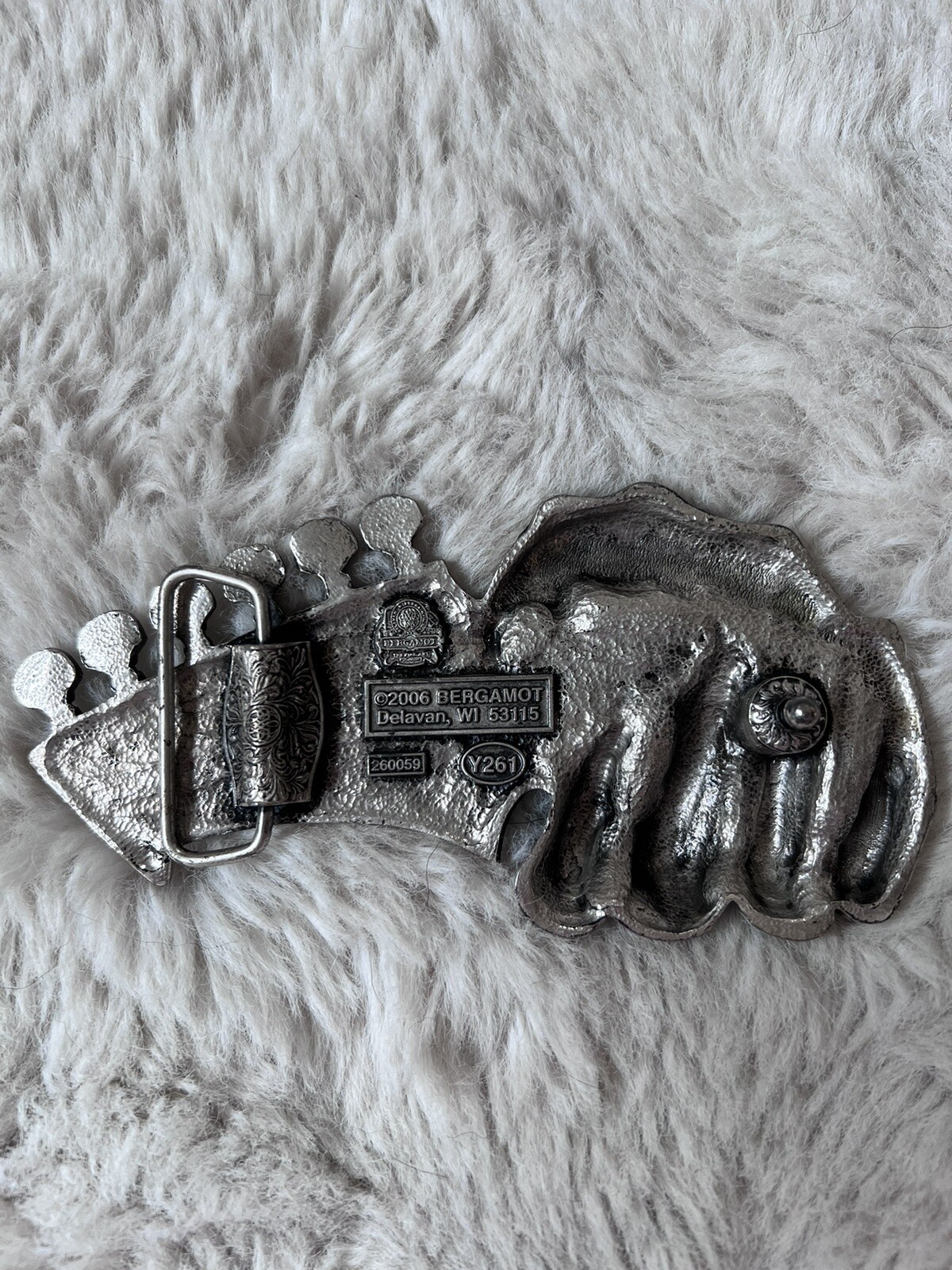 Vintage Y2K Bergamot Dragon Hand Guitar Belt Buckle With Skulls