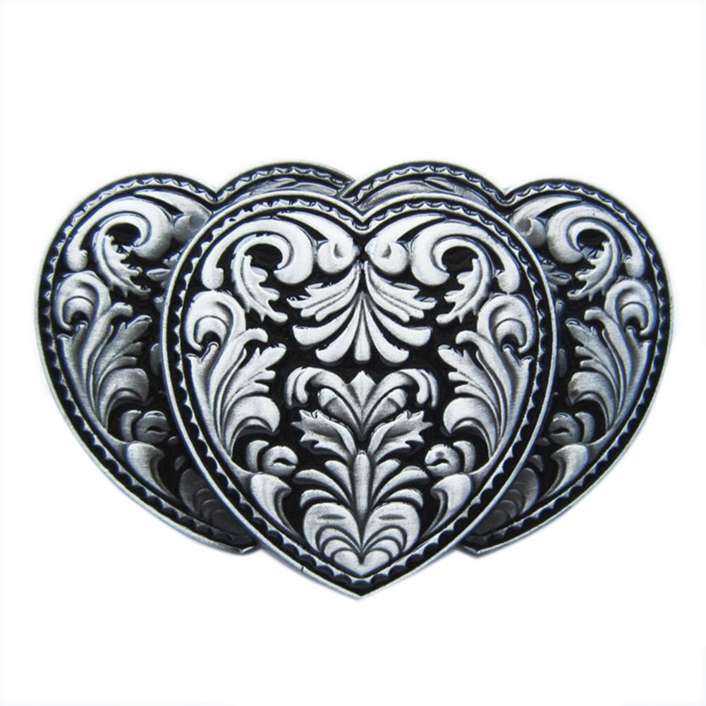 Flower Triple Hearts Black Enamel Metal Belt Buckle