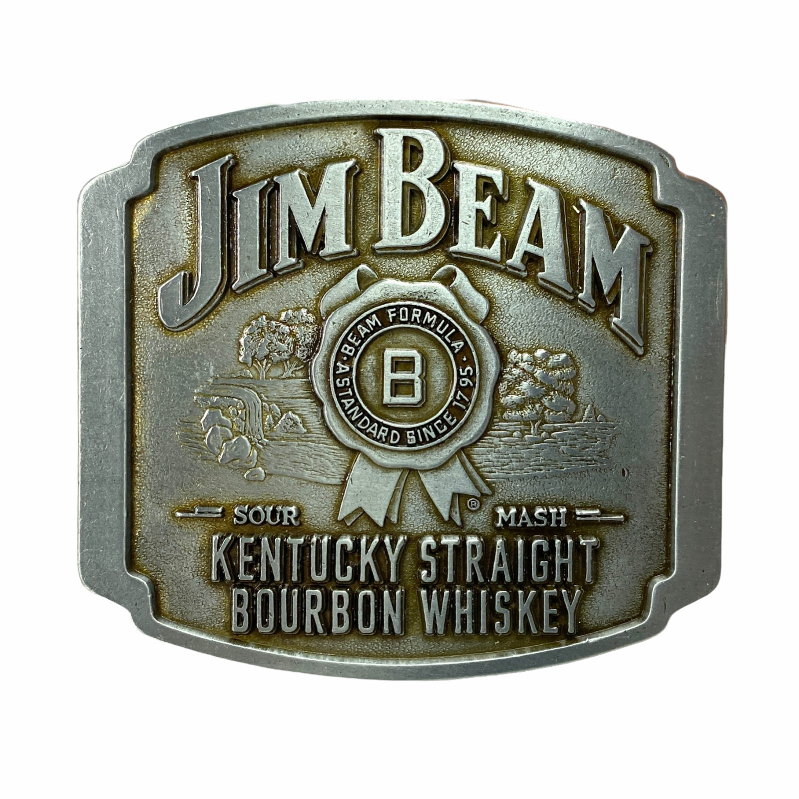 Jim Beam Bourbon Pewter Gray Metal Square Belt Buckle 3&Prime; X 2.75&Prime; – NEW