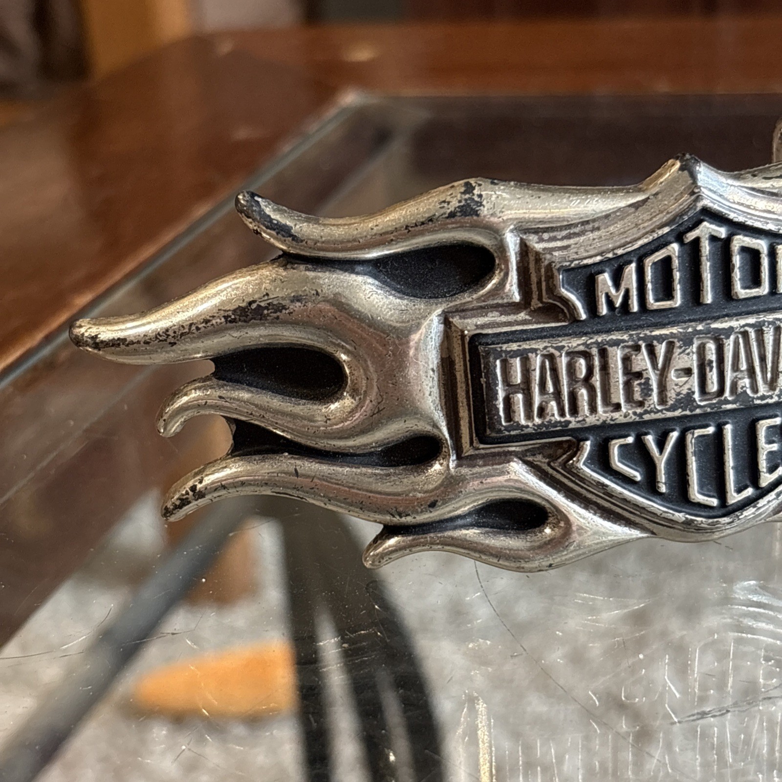 Vintage Y2K Belt Buckle HARLEY DAVIDSON Motorcycle FLAMES Chrome Metal Hd
