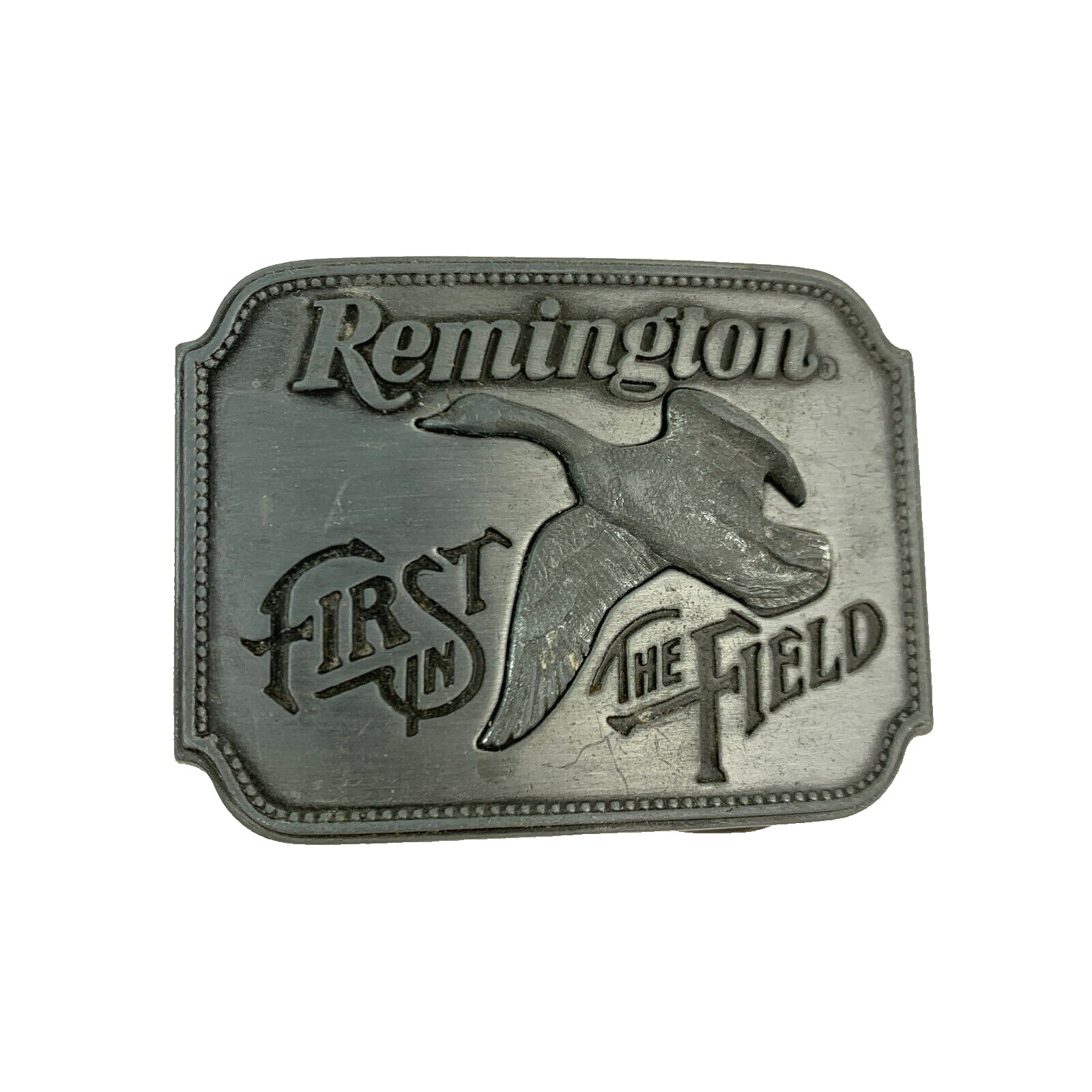 Vintage Remington Arms First In Field Canada Goose Metal Belt Buckle 1980 Small