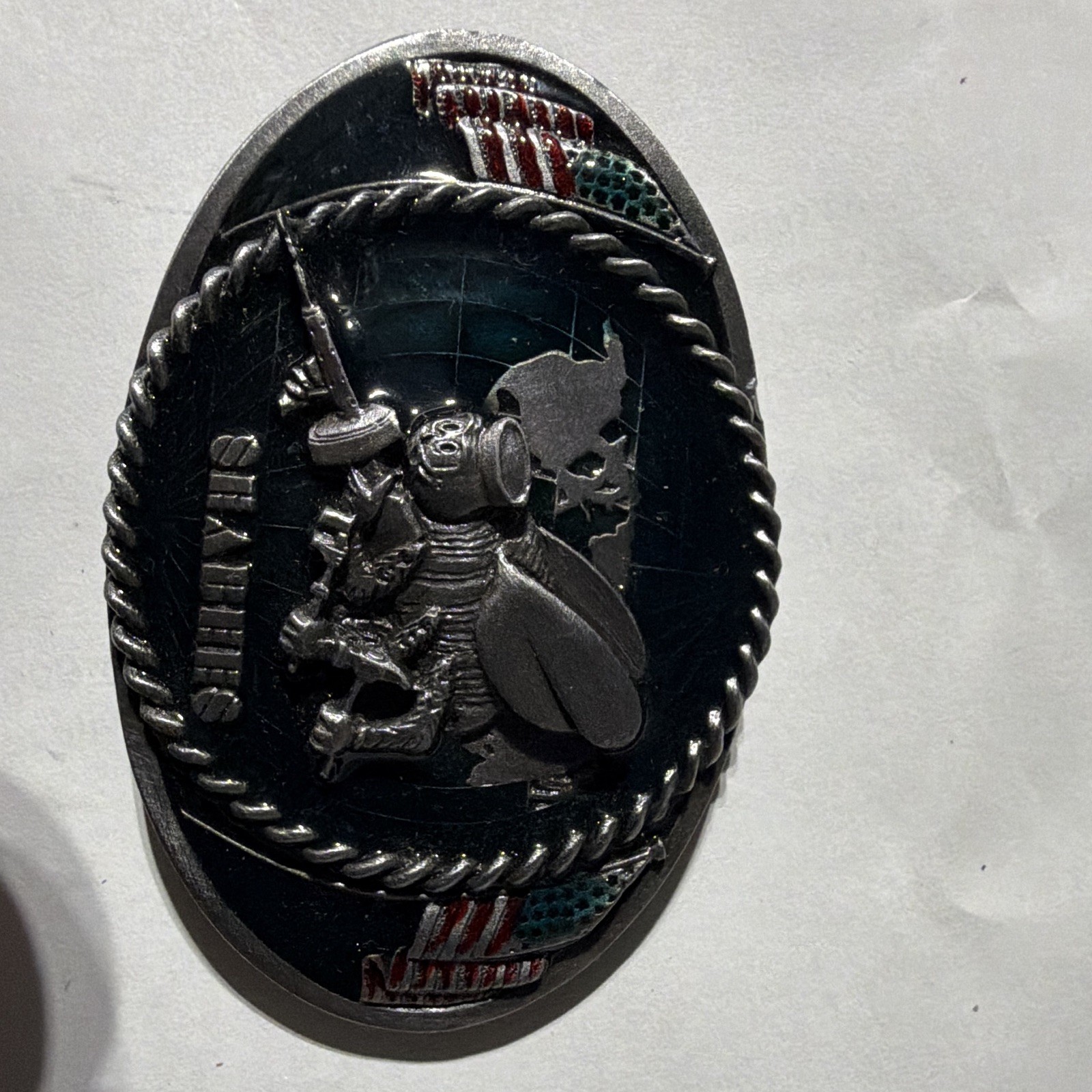 Bergamot Brass Works R-42 Oval USA Flag Sea Bees Belt Buckle 1.75&Prime; Made in USA