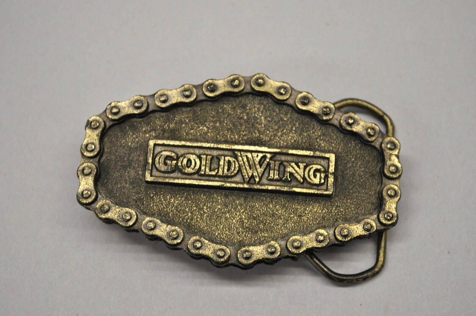 VTG Brass GoldWing Belt Buckle 1976 Great American Buckle Co Motorcycle Chain