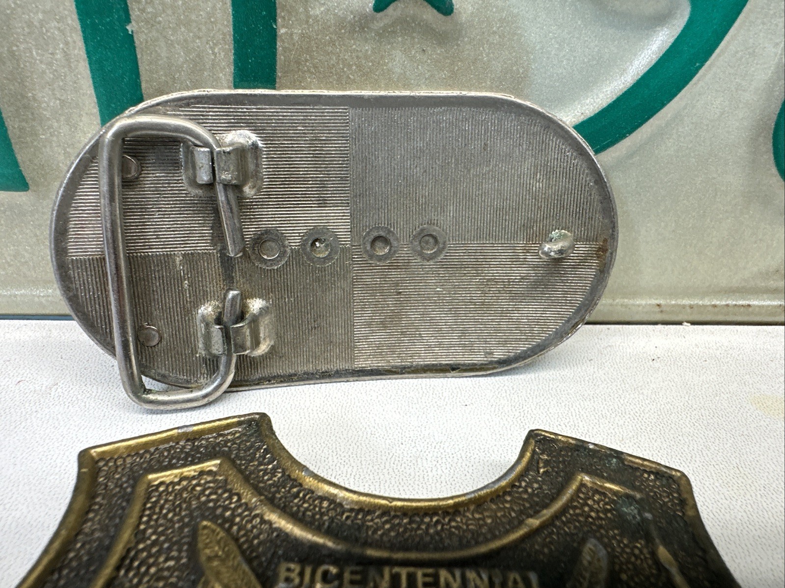 1776 -1976 Bicentennial Eagle Solid Cast Brass Belt Buckle + TEXAS Silver Buckle
