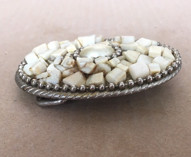Belt Buckle Shell Stone Gem Pieces Vintage
