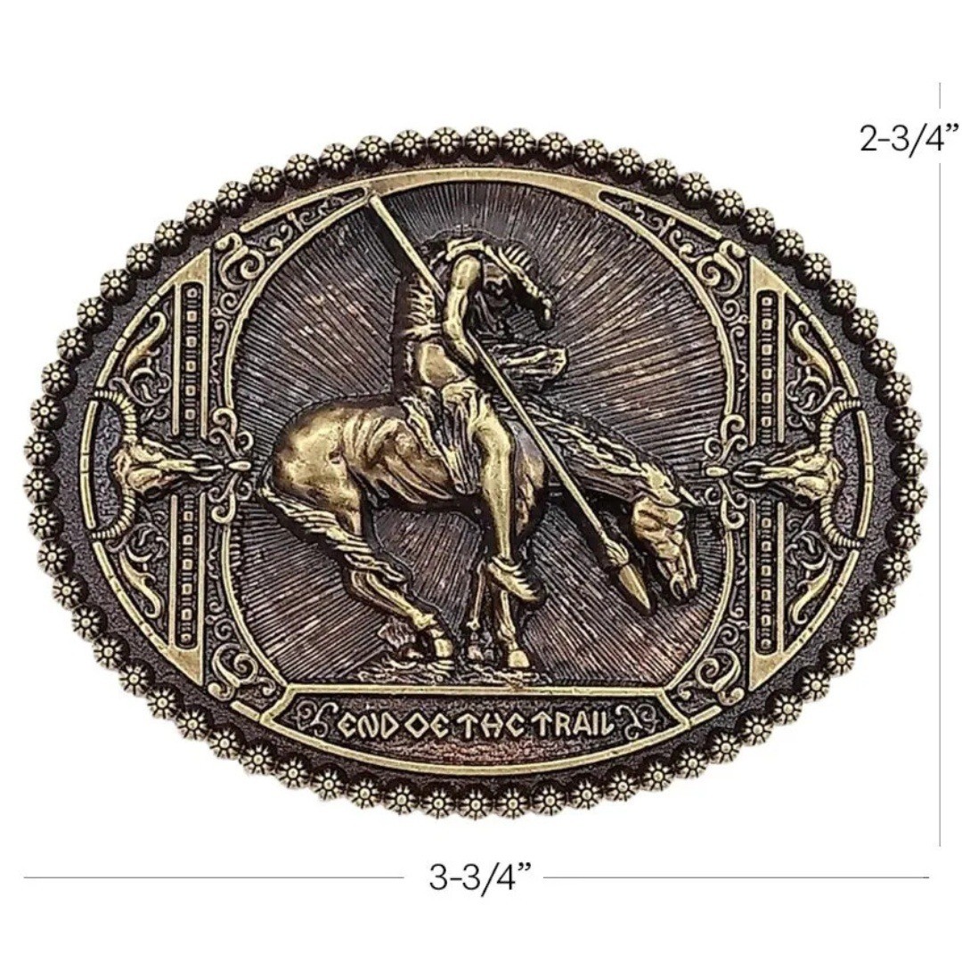 End of the Trail Belt Buckle Western Native American Horse Brass Bronze Oval NWT