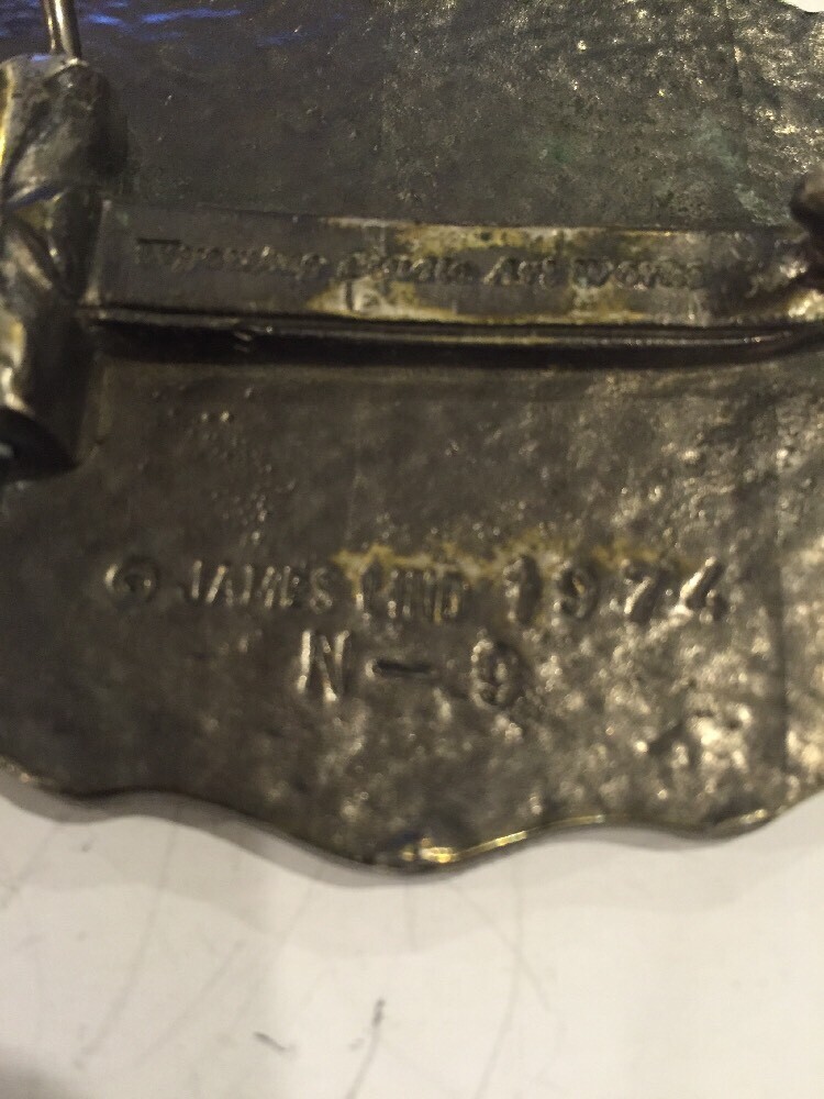 Vintage JAMES LIND Deer in the WOODS Wyoming Studio Art Works BELT BUCKLE brass