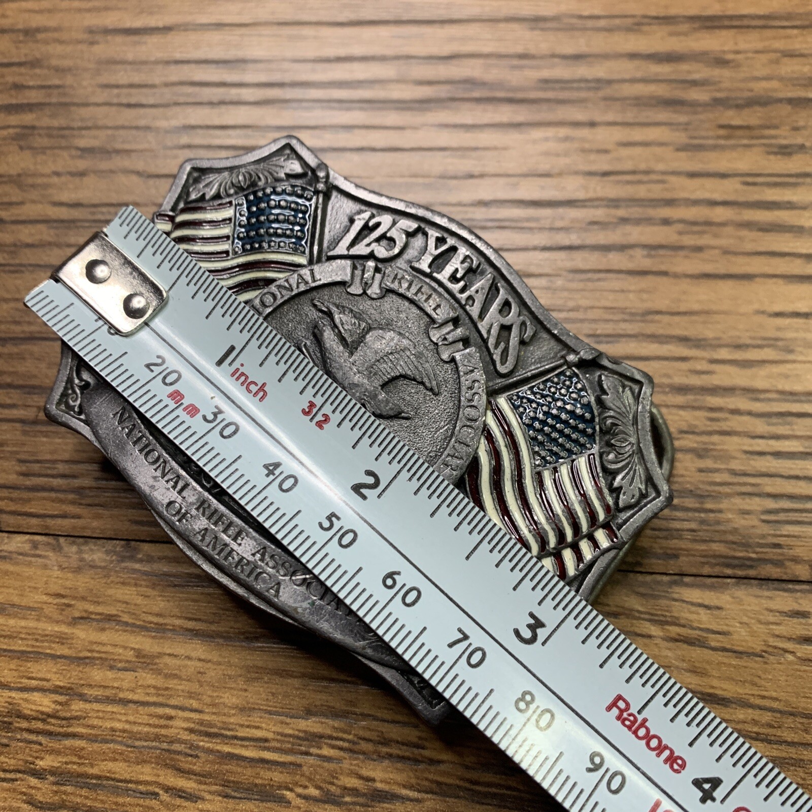 1871-1996 NRA 125 Years Belt Buckle National Rifle Association Flag Eagle