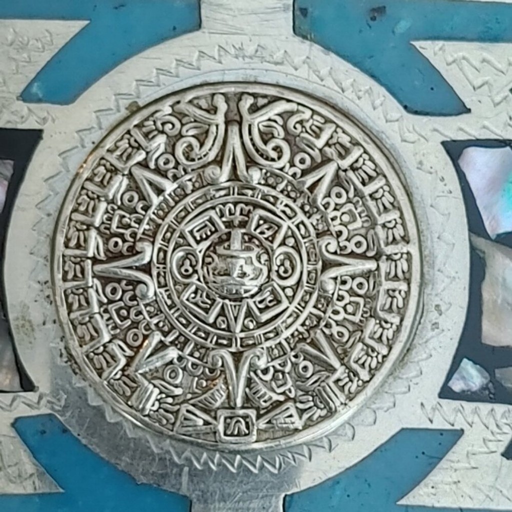 Vintage Aztec Mayan Calendar Sun Dial Belt Buckle