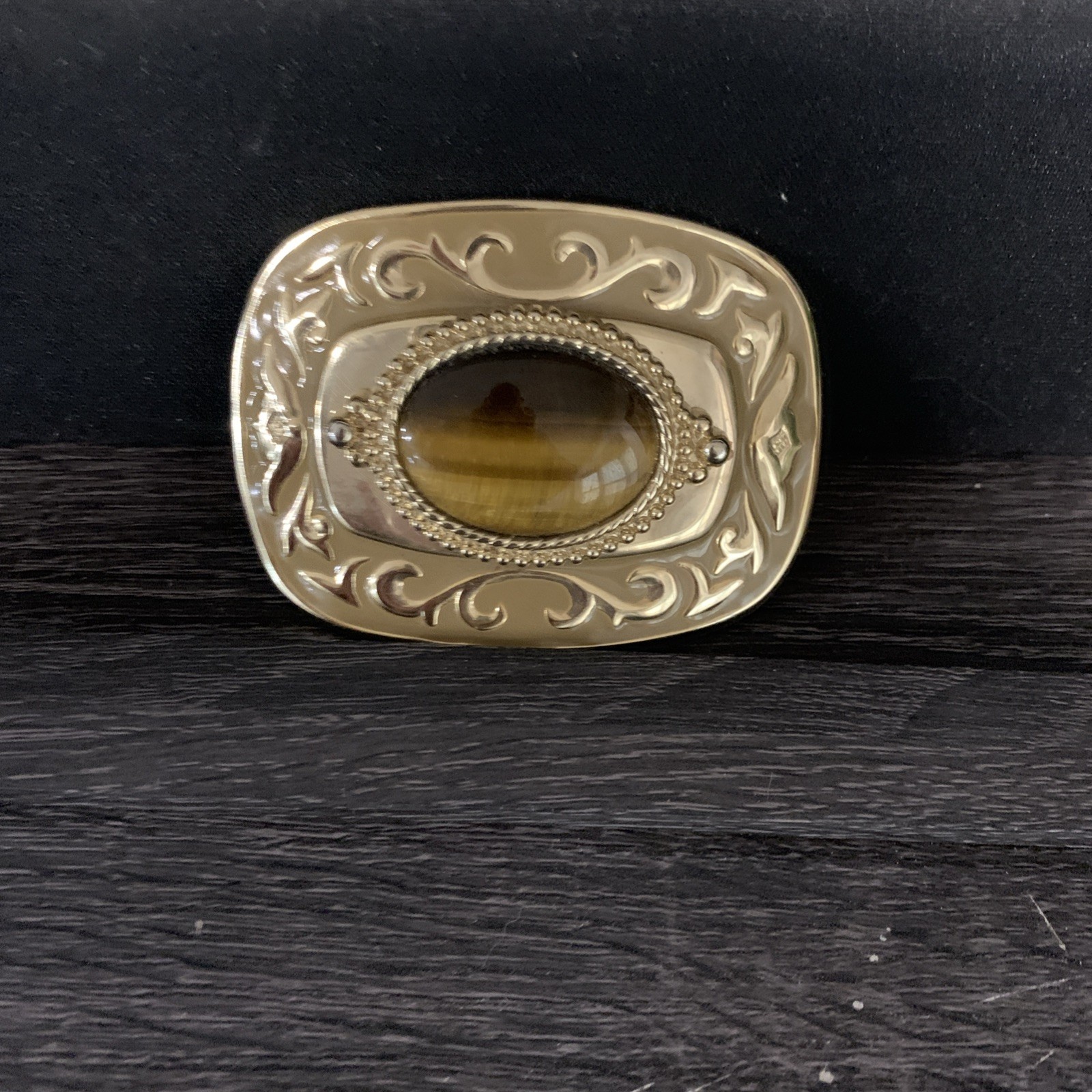 vintage TIGERS EYE belt buckle GEMSTONE polished rock inset