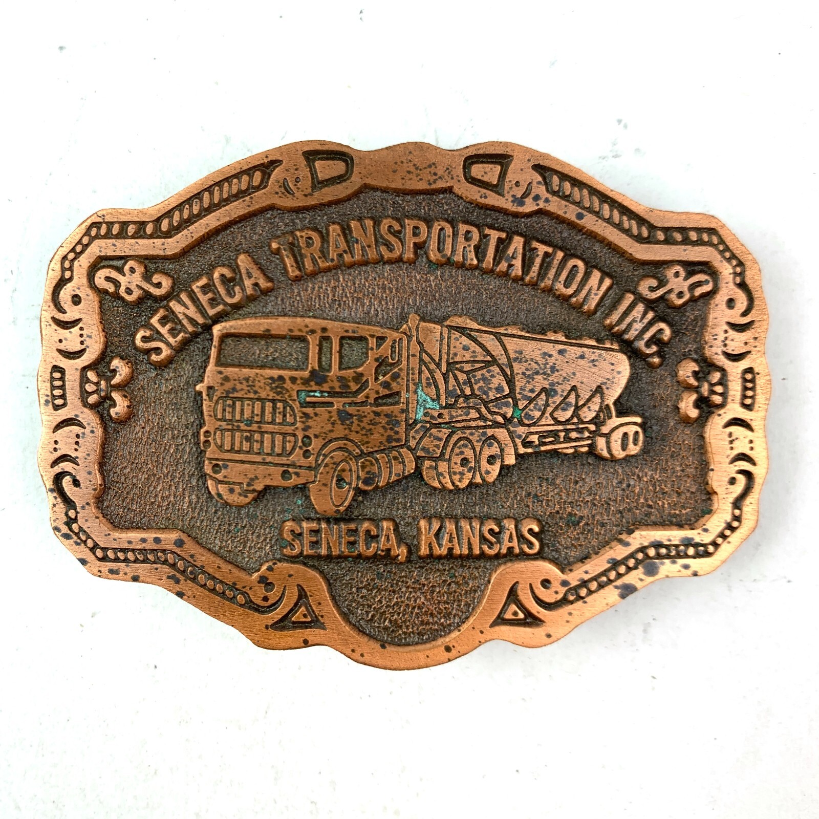 Vintage Seneca Transportation Inc Kansas Copper Tone Belt Buckle