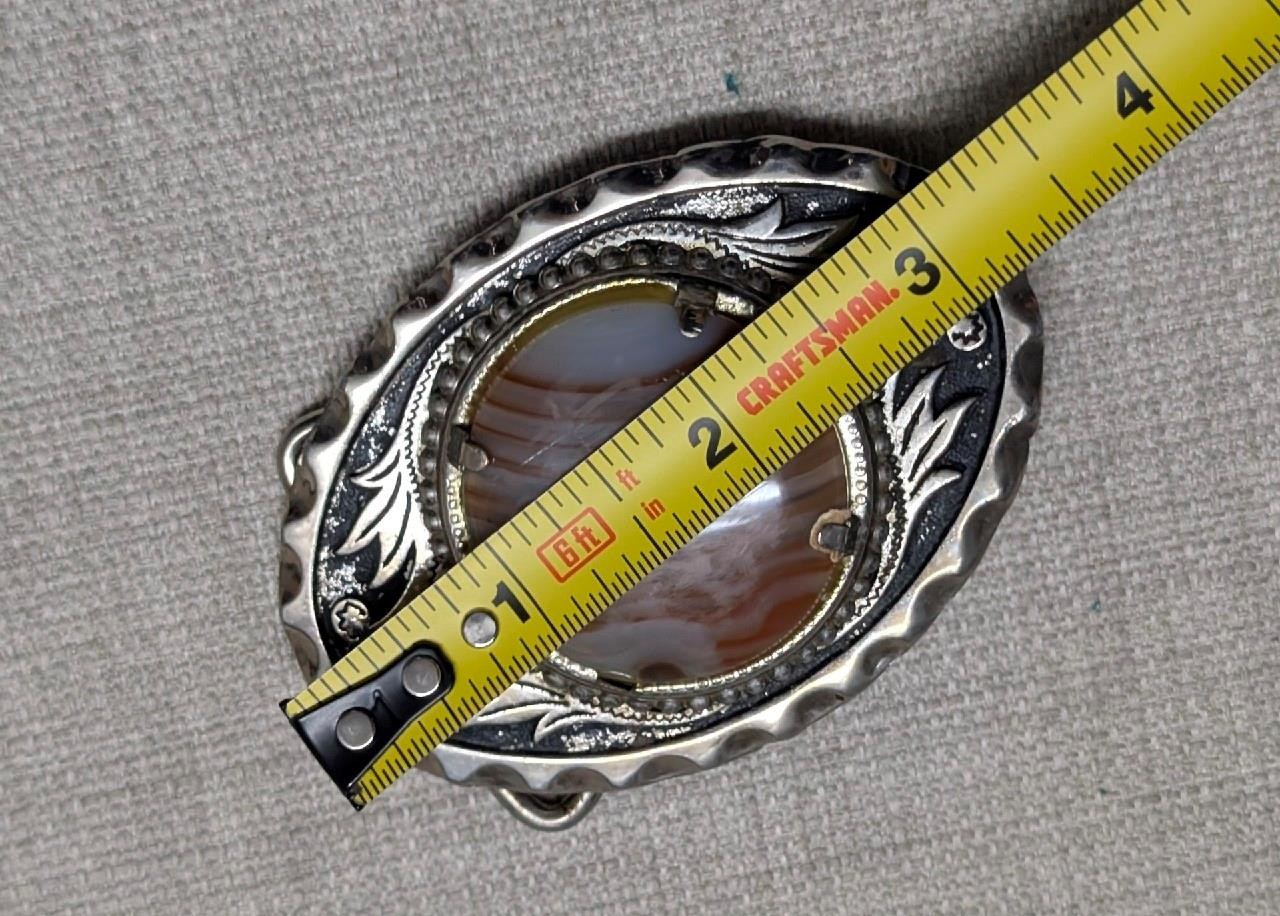 vintage AGATE belt buckle SOUTHWESTERN cowboy POLISHED STONE gemstone rock